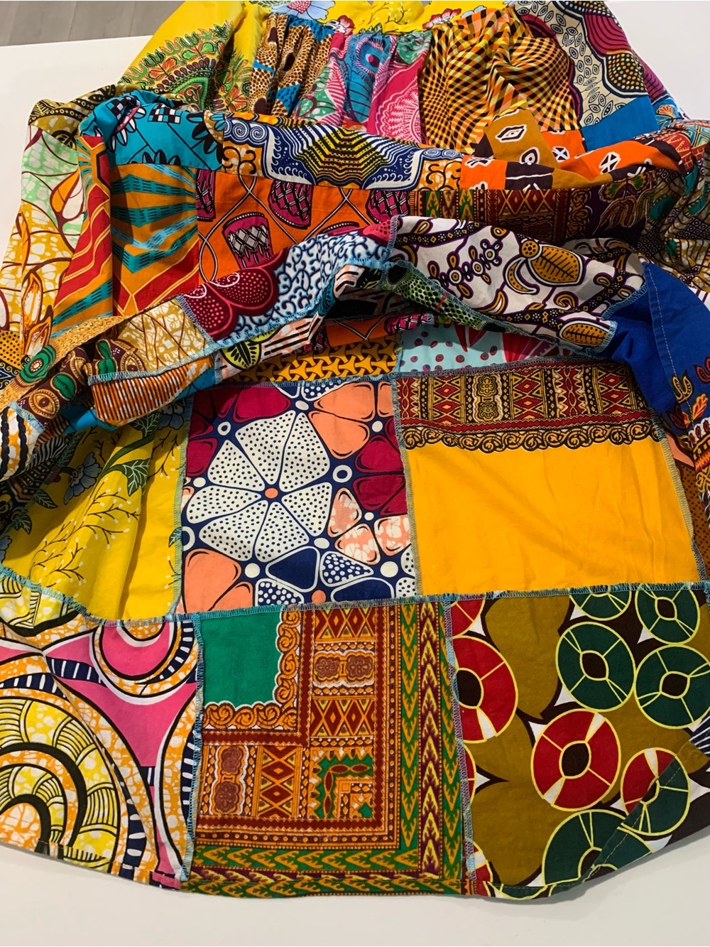 Handmade Bohemian Vibrant Patchwork African Ankara Wax Print Maxi Skirt, L / XL - Picture 8 of 9